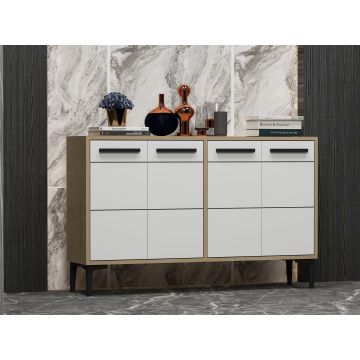 Comoda TV Stria - Sapphire Oak, White, Stejar, 75x30x120 cm