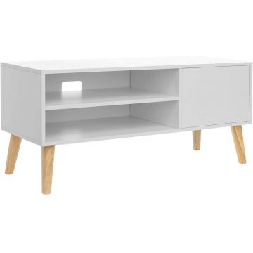 Comoda TV, Vasagle, 110 x 40 x 49.5 cm, PAL/lemn masiv, alb