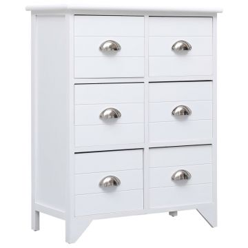 Dulap lateral 6 sertare alb 60x30x75 cm lemn paulownia