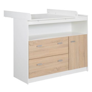 Comodă de copii albă/în culoare naturală joasă cu aspect de lemn de stejar cu masă de schimbat 117x98 cm Gabriella – Roba