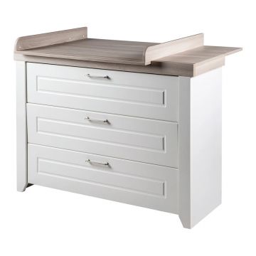 Comodă de copii albă joasă cu aspect de lemn de ulm cu masă de schimbat 120x98 cm Felicia – Roba