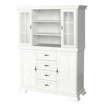 Set comoda living VM3 si vitrina VMN4, Alb Antichizat
