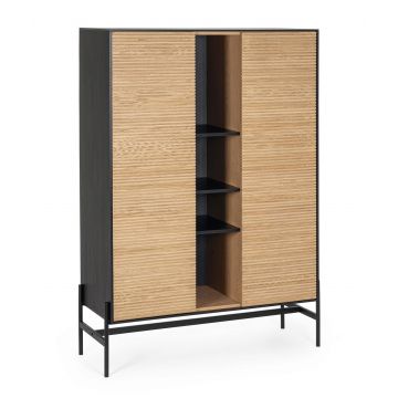Bufet Allycia, Bizzotto, 110 x 40 x 159 cm, lemn de frasin/MDF, negru/natural