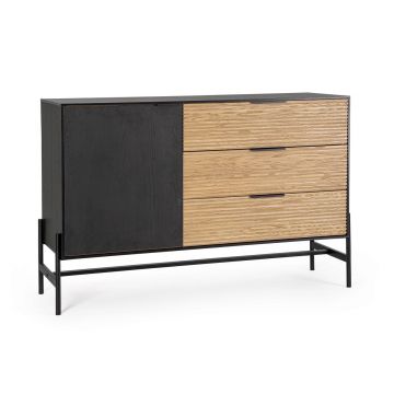 Bufet inferior Allycia, Bizzotto, 124 x 40 x 81.5 cm, lemn de frasin/MDF, negru/natural