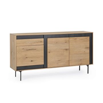 Bufet inferior Stanwood, Bizzotto, 160 x 40 x 85 cm, MDF/furnir din lemn de stejar/otel