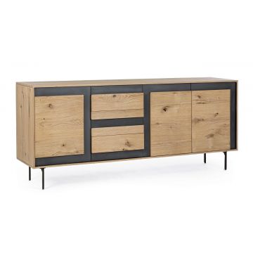 Bufet inferior Stanwood, Bizzotto, 200 x 45 x 85 cm, MDF/furnir din lemn de stejar/otel