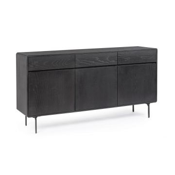 Bufet inferior Widald, Bizzotto, 160 x 40 x 85.5 cm, MDF/furnir din lemn de frasin, negru