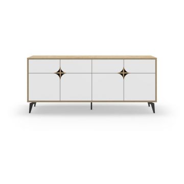 Comodă albă/în culoare naturală joasă cu aspect de lemn de stejar 185x79 cm Nola – Marckeric