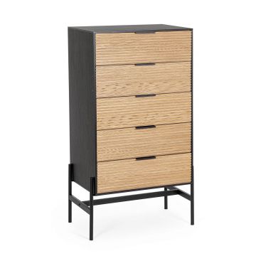 Comoda Allycia, Bizzotto, 64 x 40 x 115.5 cm, lemn de frasin/MDF, negru/natural