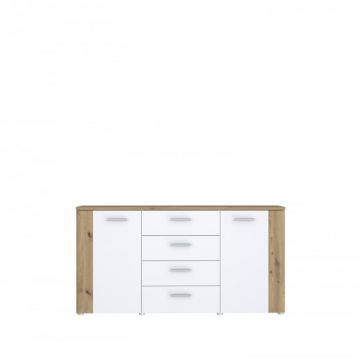 Comoda BBG, 2 usi, 4 sertare, artisan + alb, 160x42x83 cm