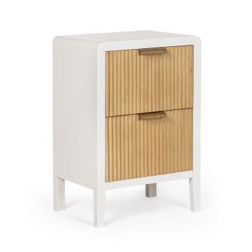Comoda Charley, Bizzotto, 40 x 30 x 60 cm, MDF/paulownia/pin/otel, alb/natural