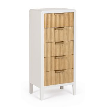 Comoda Charley, Bizzotto, 40 x 30 x 92 cm, MDF/paulownia/pin/otel, alb/natural