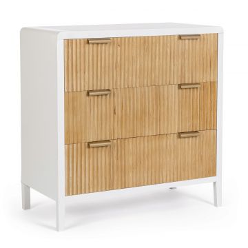 Comoda Charley, Bizzotto, 80 x 40 x 82 cm, MDF/paulownia/pin/otel, alb/natural