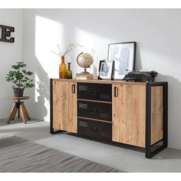 Comoda Cosmo Rio, 160x45x80 h cm, Pin/ Negru