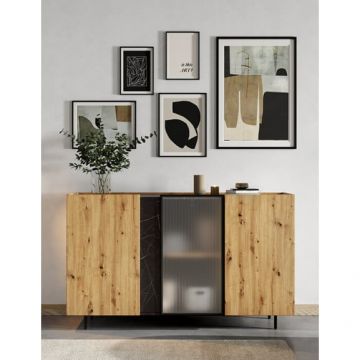 Comoda Cu 3 Usi Malmo, Stejar Artisan Si San Sebastian, 150 Cm