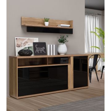 Comoda Elatha, 172.8x42x85 cm, Stejar Catania/Negru