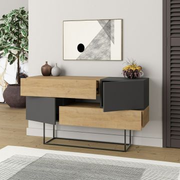 Comoda Eros, 145x40x82 cm - Stejar/Antracit