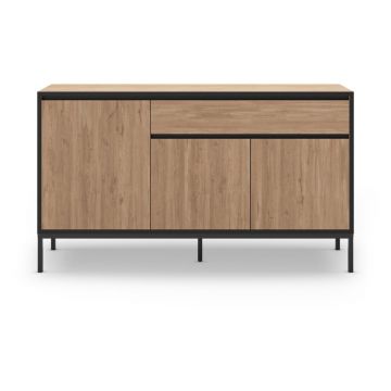 Comodă în culoare naturală joasă cu aspect de lemn de stejar 140x80 cm Lorenza – Marckeric