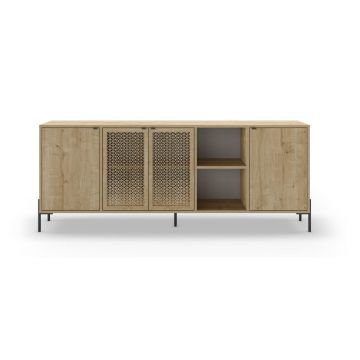 Comodă în culoare naturală joasă cu aspect de lemn de stejar 200x80 cm Inca – Marckeric