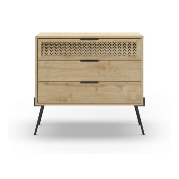 Comodă în culoare naturală joasă cu aspect de lemn de stejar 90x83 cm Ecrin – Marckeric