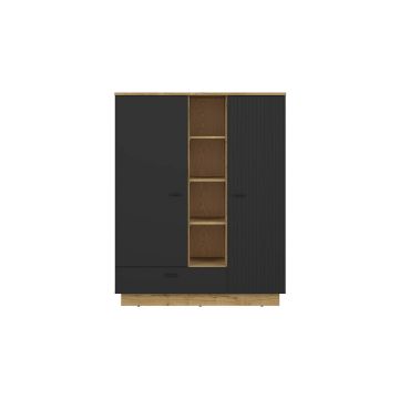 COMODA INALTA ZENDA S617-REG2D1S-DWF/CA, 117X42X146.5 CM, STEJAR WATERFORD/NEGRU