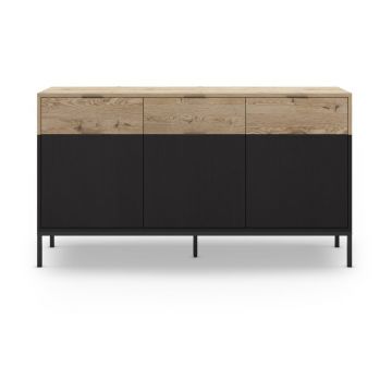Comodă neagră/în culoare naturală joasă cu aspect de lemn de stejar 150x80 cm Marion – Marckeric