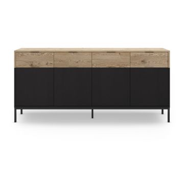Comodă neagră/în culoare naturală joasă cu aspect de lemn de stejar 180x80 cm Marion – Marckeric