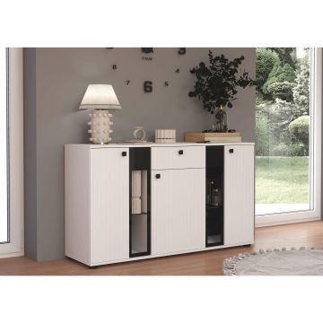 Comoda Salsa, 140x40x80 cm, Front MDF, Alb/Alb Mat