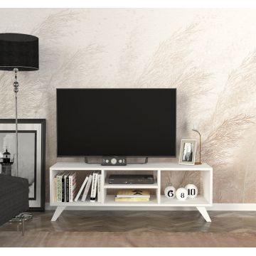 Comodă televizor cu Rafturi pe 3 niveluri, 125 x 29.5 x 41,  Alb, UnicUtil