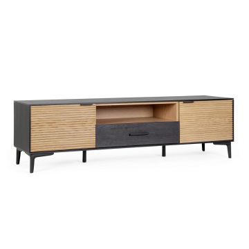 Comoda TV Allycia, Bizzotto, 154 x 40 x 44 cm, lemn de frasin/MDF, negru/natural