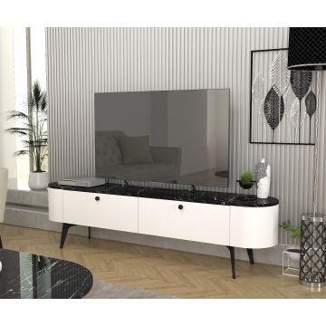 Comodă Tv Elegant Contrast, 180 x 35 x 46.8 cm, Alb Negru, UnicUtil