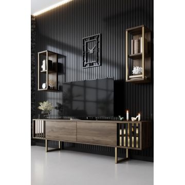 Comodă TV Gold, Nuc- Negru
