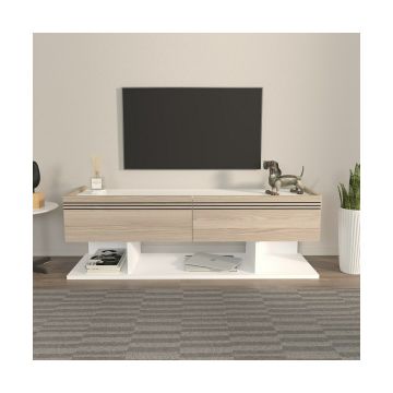 Comoda TV Kaşe, 120x35x40 CM - Alb/Stejar