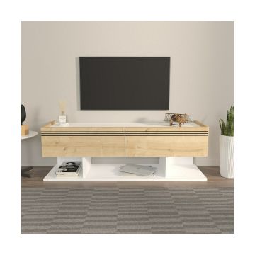 Comoda TV Kaşe, 120x35x40 CM - Stejar/Alb