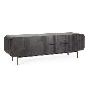 Comoda TV Orissa, Bizzotto, 172x44x55 cm, lemn de mango/MDF, negru