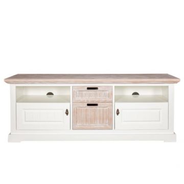 Comoda Tv Porto Cu 2 Usi, 2 Sertare Si 2 Nise Alb Si Natur, 156.5 Cm