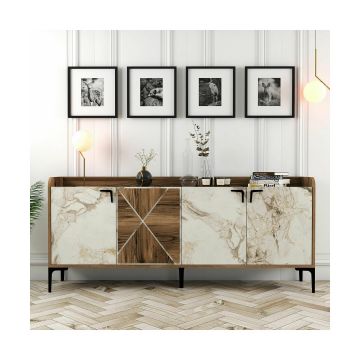 Comoda Venedik, 180x35x78 cm - Nuc/Alb Marmura
