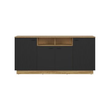 COMODA ZENDA S617-KOM4D-DWF/CA, 180X42X84.5 CM, STEJAR WATERFORD/NEGRU