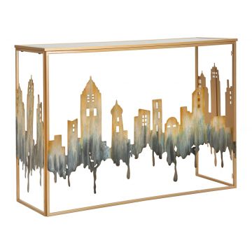 Consola City, Mauro Ferretti,  110 x 38.5 x 81 cm, fier/MDF/sticla, multicolor