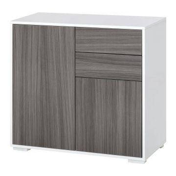 HOMCOM Comodă Multifuncțională cu 2 Sertare și 2 Dulapuri, 79x36x74 cm, Gri | Aosom Romania