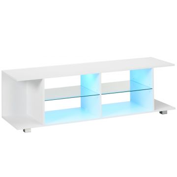 HOMCOM TV Stand, 145cm Modern TV Unit with Glass Shelves, RGB LED Light for 32 40 43 50 52 55 60 inch 4k TV, White | Aosom Romania