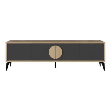 Masă TV neagră/în culoare naturală cu aspect de lemn de stejar 180x51 cm Vae – Marckeric