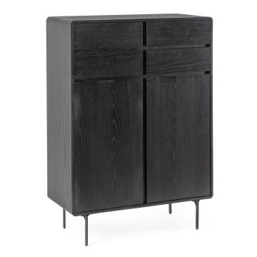 Bufet inferior Widald, Bizzotto, 90 x 40 x 130.5 cm, MDF/furnir din lemn de frasin, negru