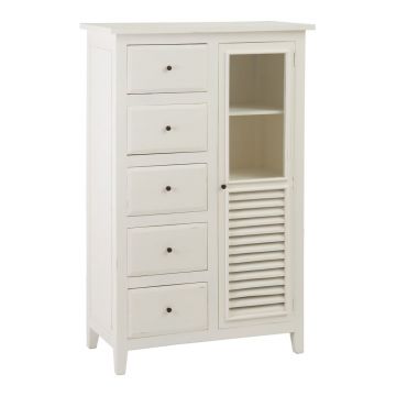 Comodă albă înaltă din lemn de mindi 95x150 cm Luanco – Ixia