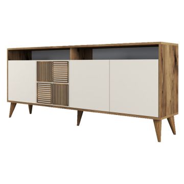 Comodă crem/în culoare naturală joasă cu aspect de lemn de nuc 180x79 cm Milan – Kalune Design Comodă crem/în culoare naturală joasă cu aspect de lemn de nuc 180x79 cm Milan – Kalune Design