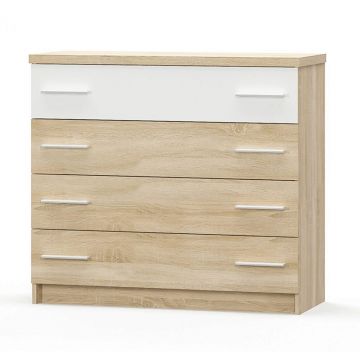Comoda cu 4 sertare Geneva, Pakoworld, 103x40x92 cm, PAL melaminat, alb/natural