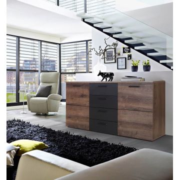 Comoda Delft, Bedora, 149.5x41.3x80.8 cm, PAL/plastic, maro/negru