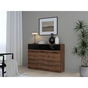 Comoda Krimpen, Bedora, 134.5x34.1x93.5 cm, PAL/plastic, maro/negru lucios