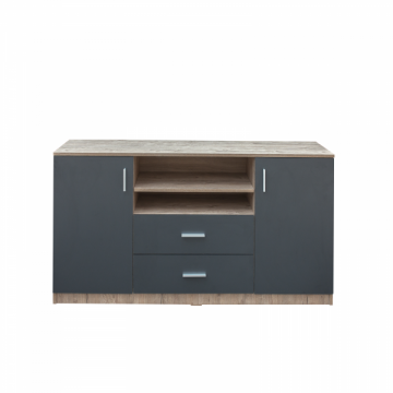 Comoda LUXOR, 2 usi, 2 sertare, corp stejar sherwood, fronturi gri, 140x40x80 cm