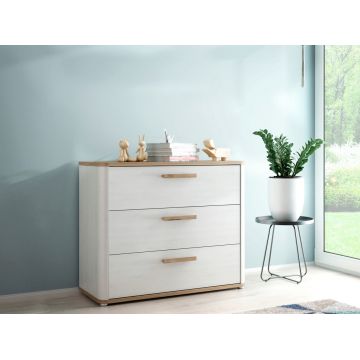 Comoda Oude, Bedora, 100.6x41.3x83.1 cm, PAL/MDF/lemn, alb/stejar